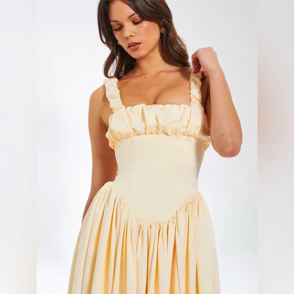 NWT Noreen cream / pastel yellow Satin Corset midi / Maxi formal Sundress - Picture 13 of 16